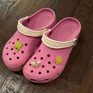 CROCS Kids Bright Pink Clog Sandals with Cream Strap